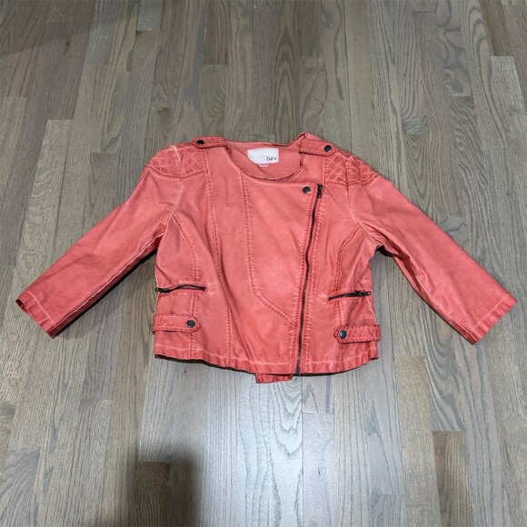 Mauritius Leather Jackets & Blazers - Bar III Jacket Womens Size M Tangerine Moto Biker Asym Zip Quilted Short